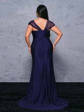 Plus Navy Polka Dots Mermaid Backless Prom Dress